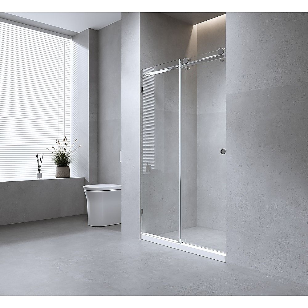 160cm Frameless Glass Sliding Shower Door – With Chrome Rail and Wall Channel for Modern Bathrooms