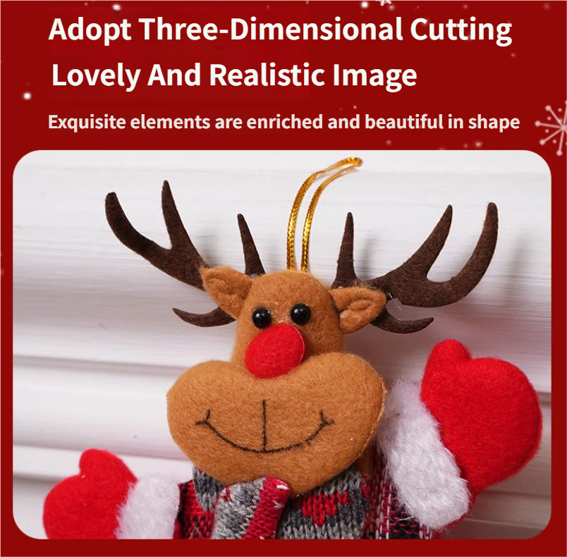 4-Piece Christmas Hanging Plush Ornaments Set - Khaki Santa Claus, Snowman, Reindeer & Bear Tree Decor, Christmas in July, Winter Christmas, Yulefest, Secret โ image 3