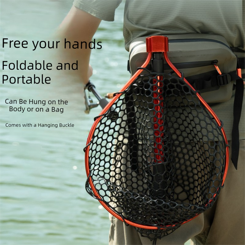 Red High Strength Large Landing Net - Fishing Net with Foldable Handle and Soft Rubber Netting, Dip Net for Fishing, Ideal for Boat, Pier, River Angling โ image 5