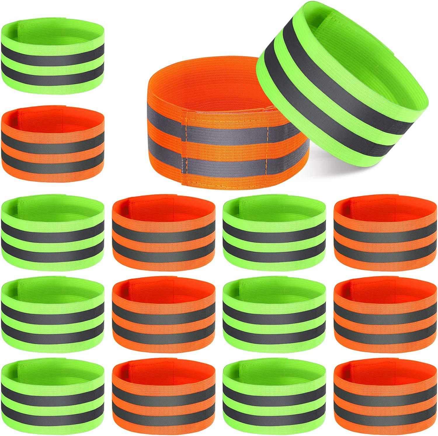 16 PCS Reflective Bands Reflector Bands for Wrist, Arm, Ankle, Leg,Reflector Tape Straps for Night Walking, Cycling and Running-(Orange+Green)