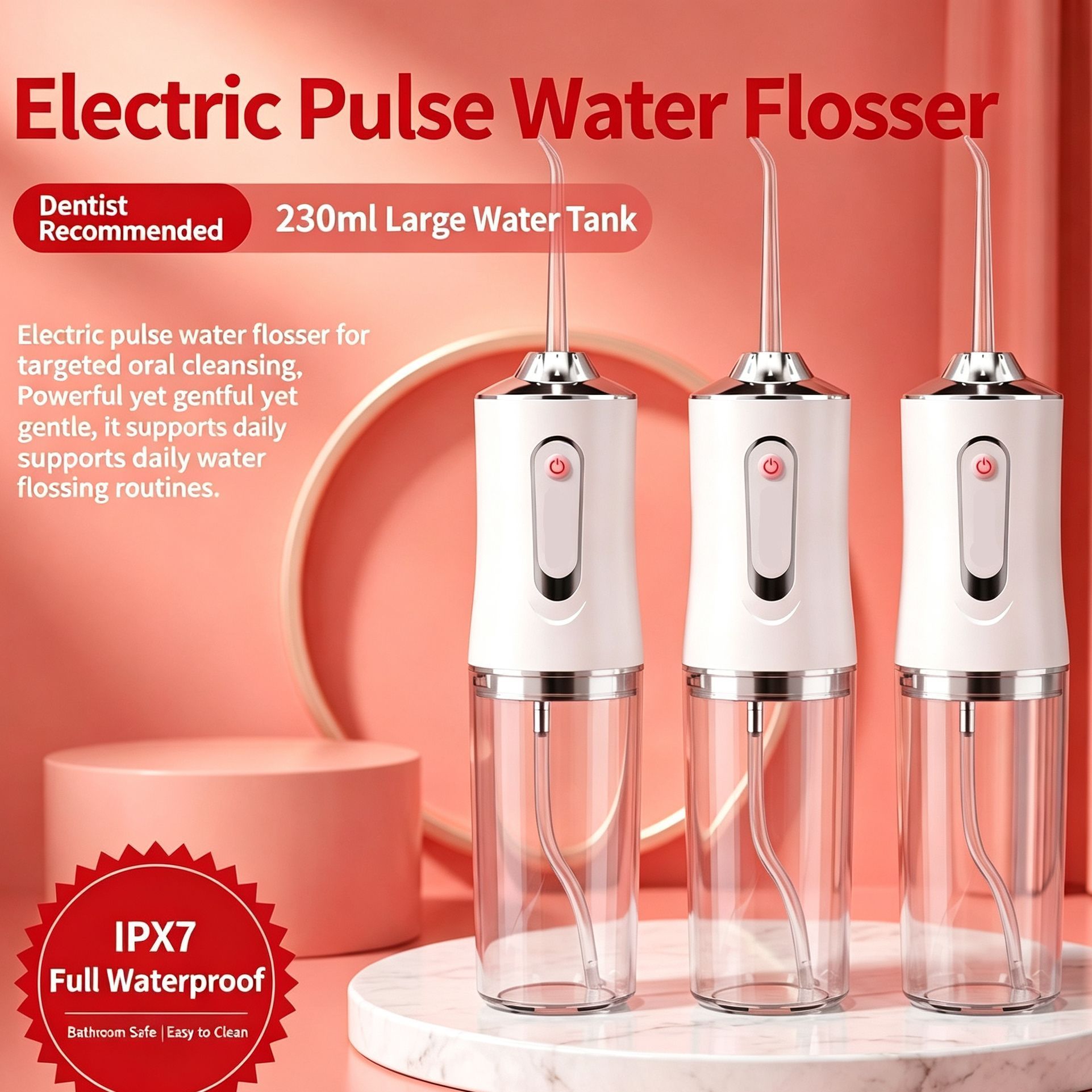 Stylish Electroplated Electric Water Flosser, Portable Household Oral Irrigator, A8 White Electroplated Model With 4 Nozzles, Premium Oral Care â image 2