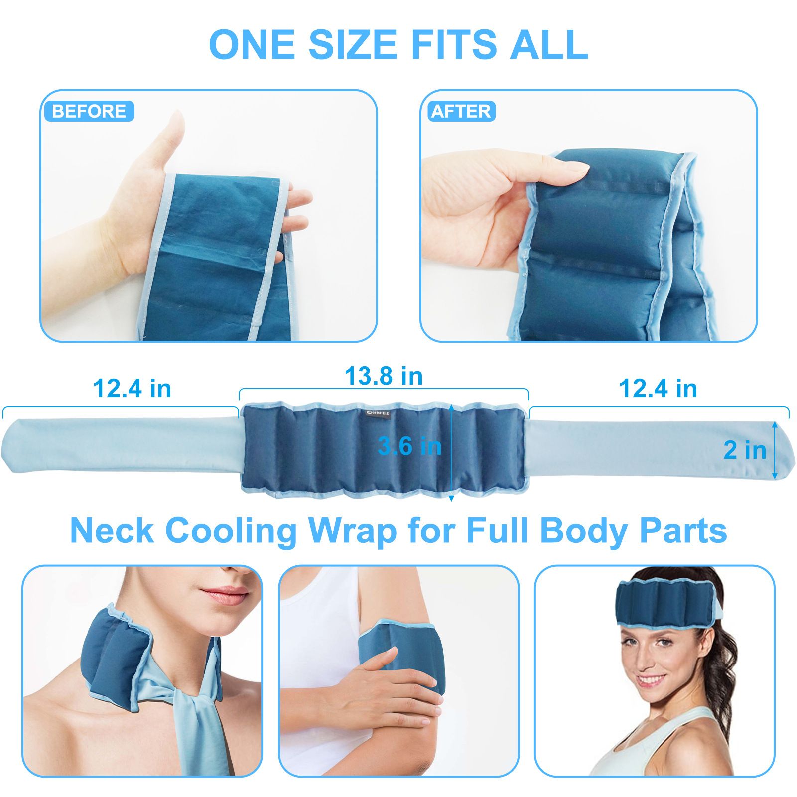 Blue and Grey Reusable Evaporative Physical Cooling Scarf – Long Ice Neck Wrap Bandana with Hydrogel Crystals for Outdoor Sports, Fitness & Heatwave — image 2