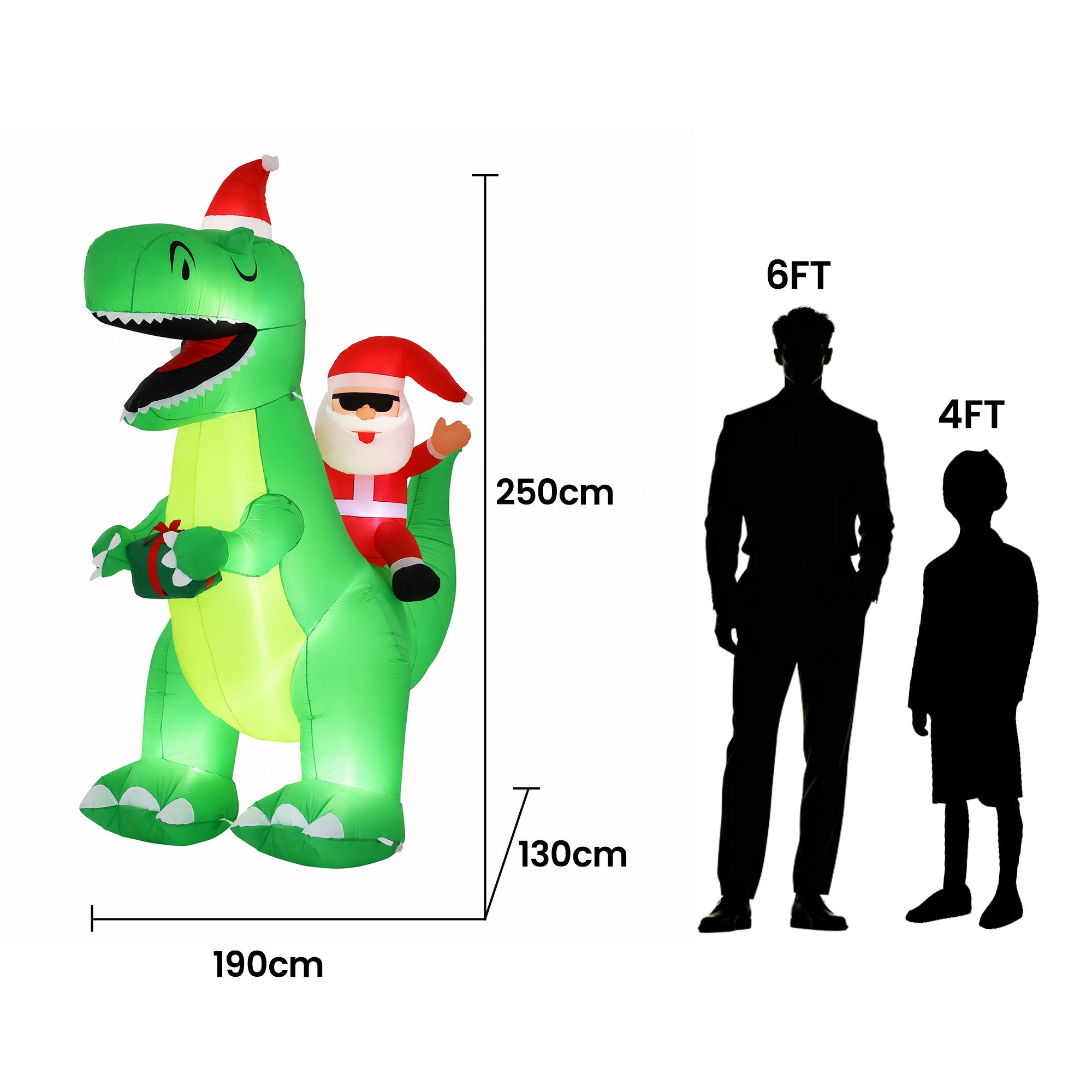 Jingle Jollys Christmas Inflatable Dinosaur 2.5M Illuminated Decorations — image 2