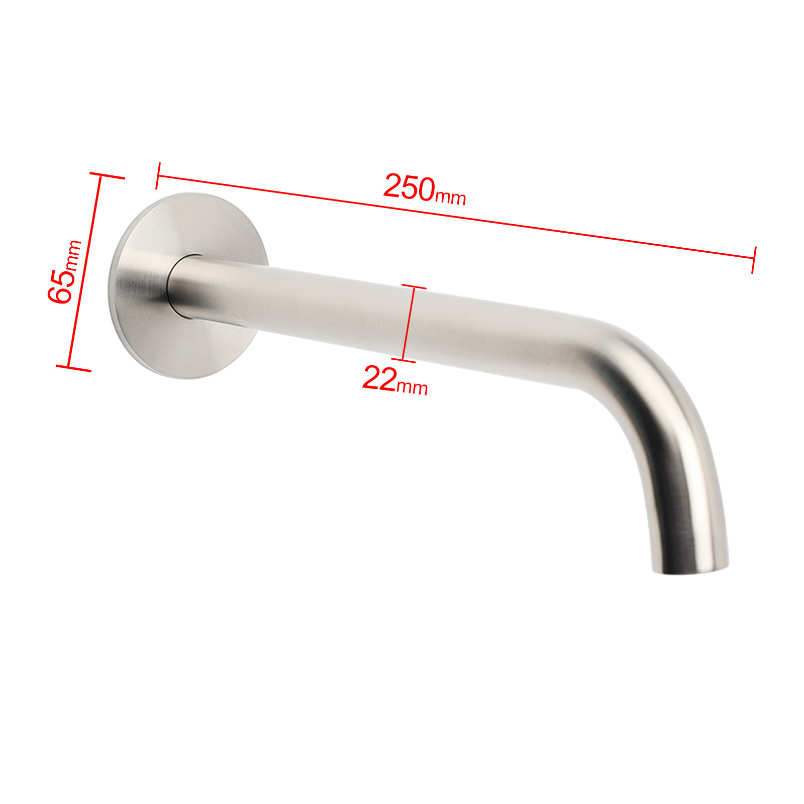 Brushed Nickel Round 250mm Long Spout Bath Tub Wall Mounted Water Filler Outlet — image 2