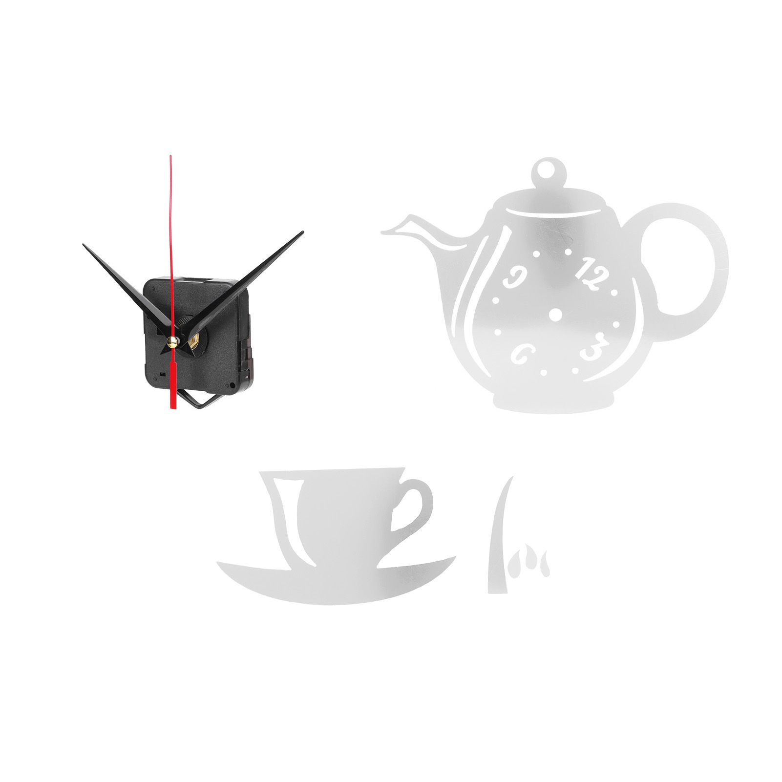 DIY Wall Clock Mirror Surface Sticker TeapotShaped Decals for Living Room Bedroom(Silver ) — image 3