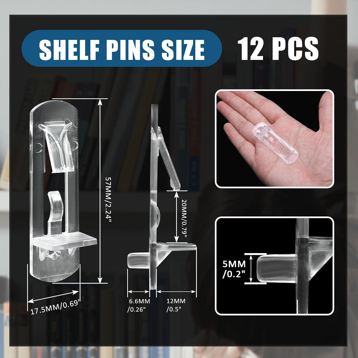 Biaungdo 12 Pcs Plastic Locking Shelf Support Pegs, 5mm Clear Cabinet Shelf Pins Self-Locking Cabinet Shelf Pegs Clips for Kitchen Furniture Bookcase โ image 2