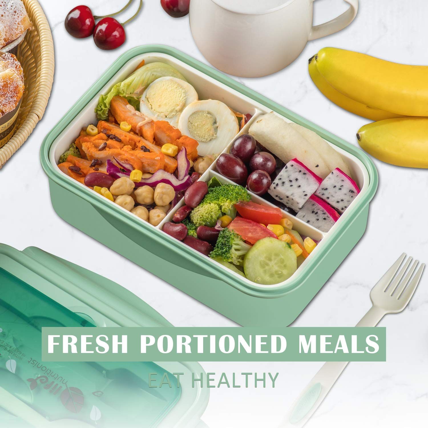 Bento Boxes for Adults - Bento Lunch Box For Kids Childrens With Spoon & Fork - Durable Perfect Size for On-the-Go Meal, BPA-Free — image 4