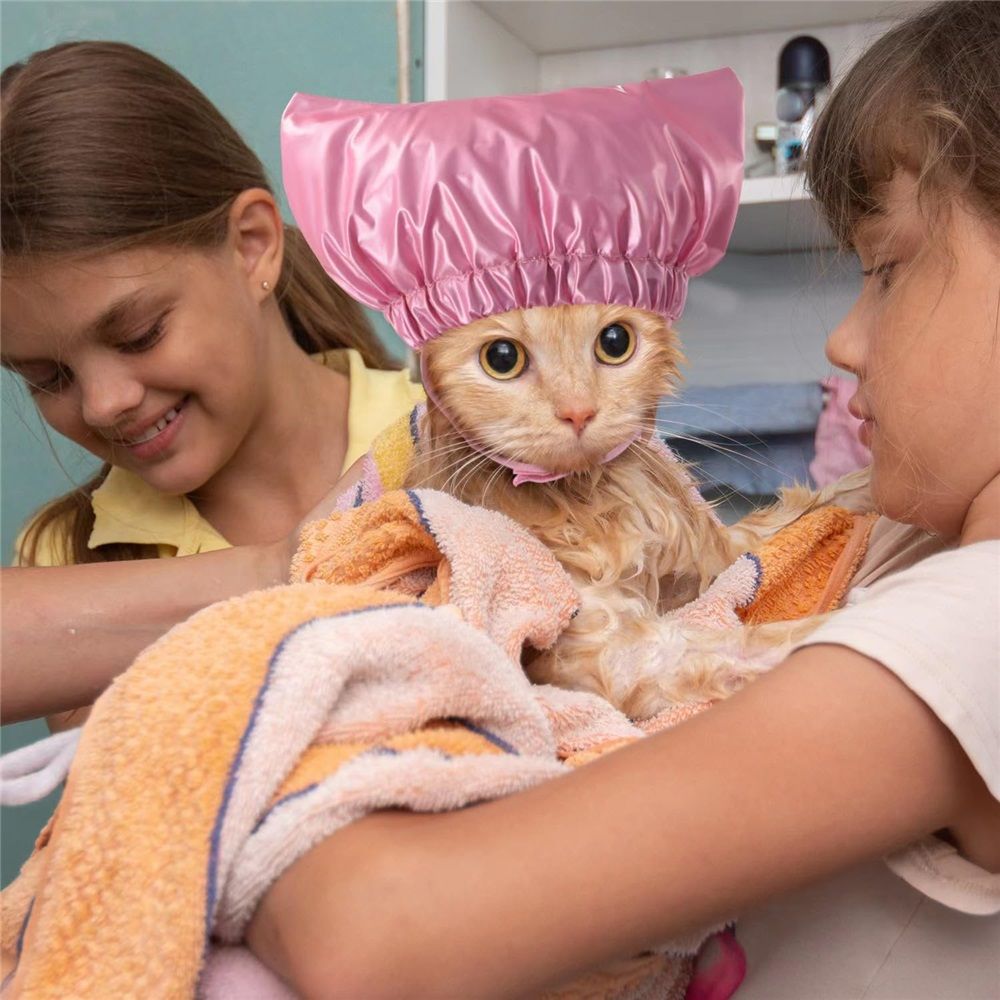 2 pack Dog Shower Cap, Cat Ear Cover for Bath, Waterproof Dog Helmet and Adjustable Pet Earmuffs for Grooming Reusable Ear Protection for Dogs and Cats — image 3
