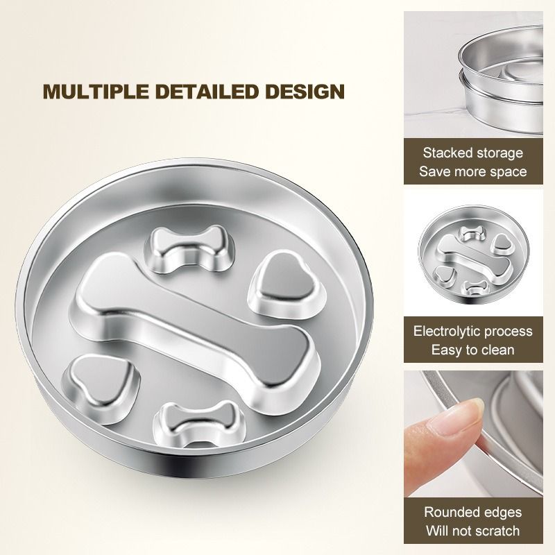 2-Piece Stainless Steel Slow Feeder Set for Pets, Reversible, for Cats and Dogs – Puppy Design — image 6