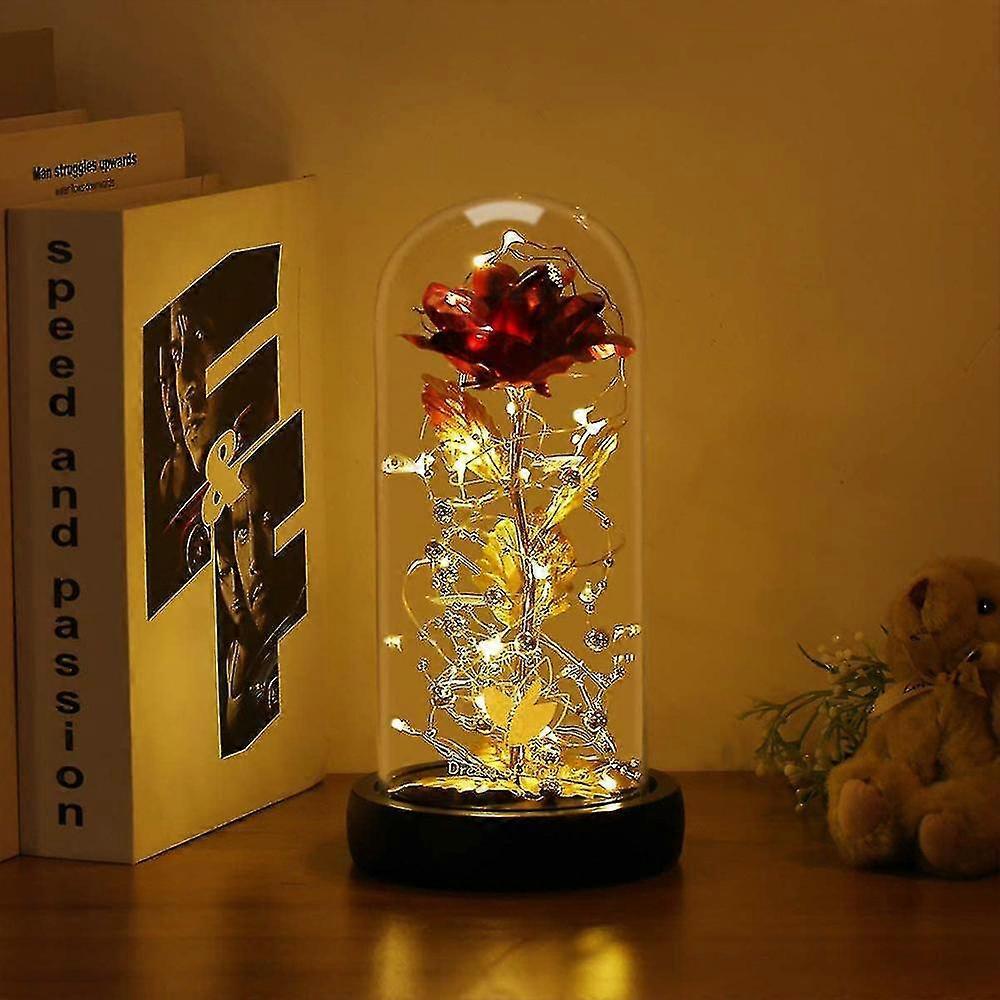 Silk Rose Gold Foil Leaf LED String Lights on Glass Dome with Wooden Base โ image 4