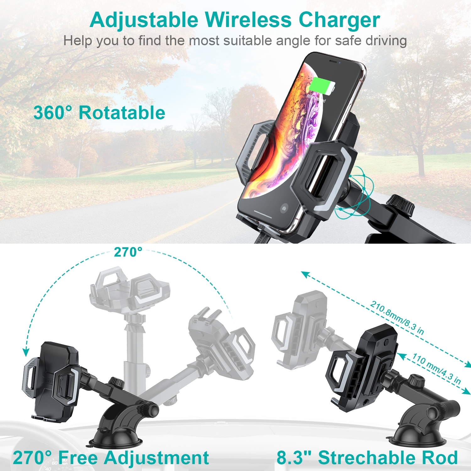 CHOETECH T521-F 15W Fast Wireless Charging Car Dock โ image 5