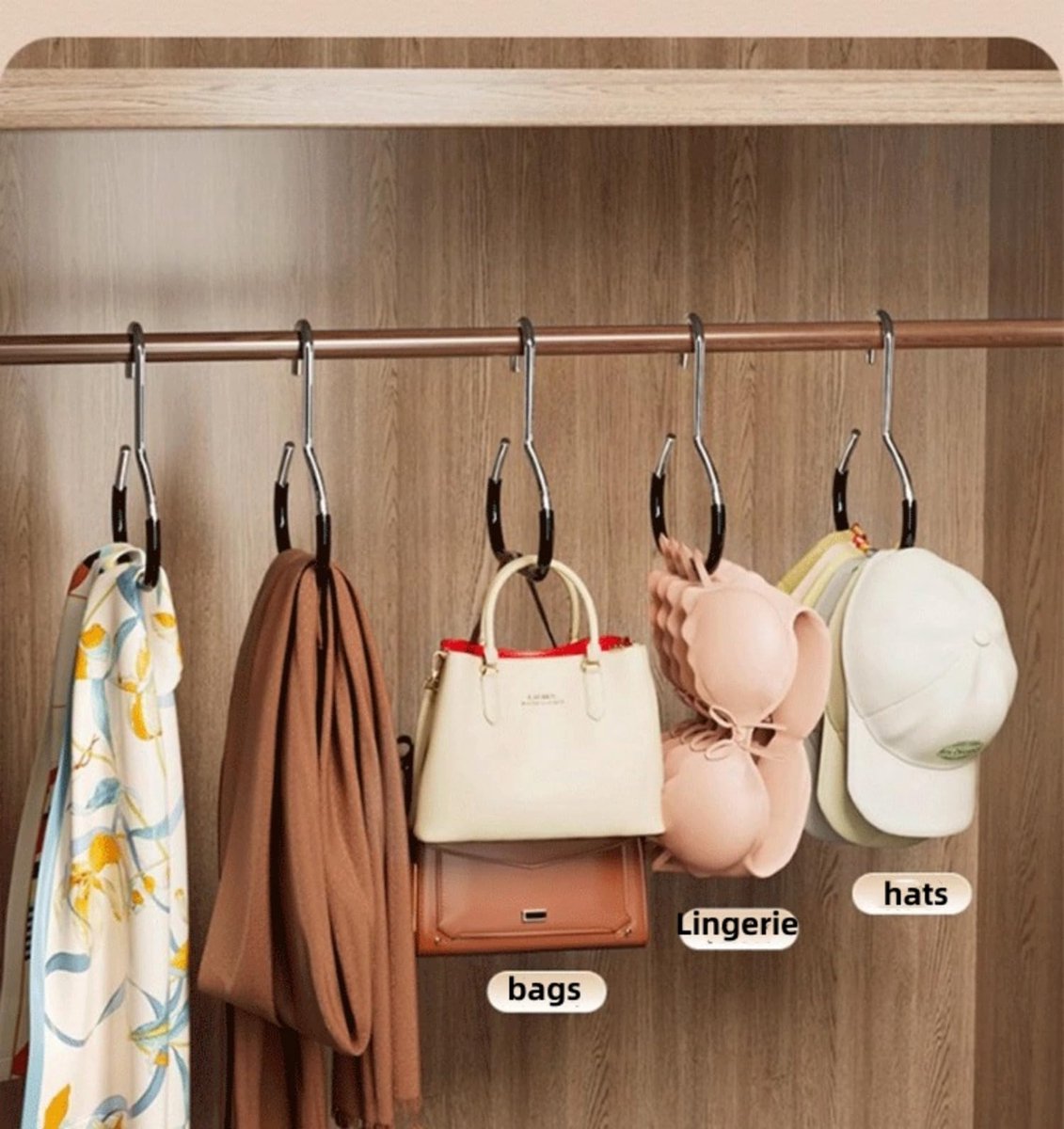 10-pack - Non-slip - Space-saving - Storage rack - Wardrobe belt/scarf hooks - Suitable for displaying hats, vests, ties, shawls (black) — image 2