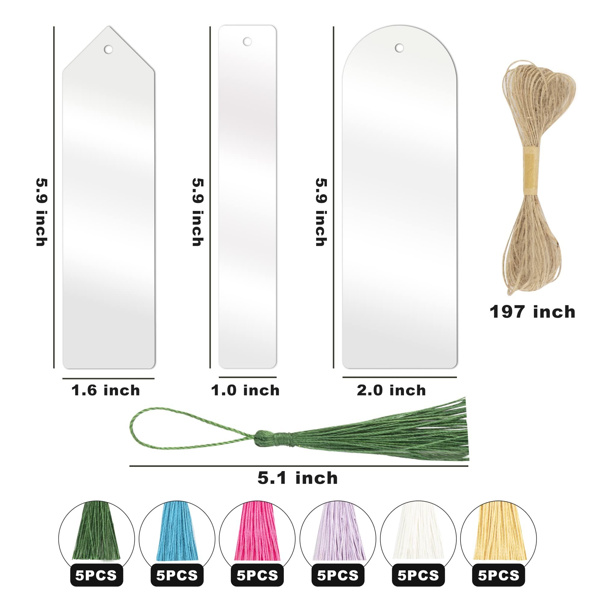 Acrylic Bookmarks Blanks Bulk 31PCS Clear Bookmark Plastic Blank 15 Set (3 Shape of Bookmarks and 5 Color Tassels) — image 2