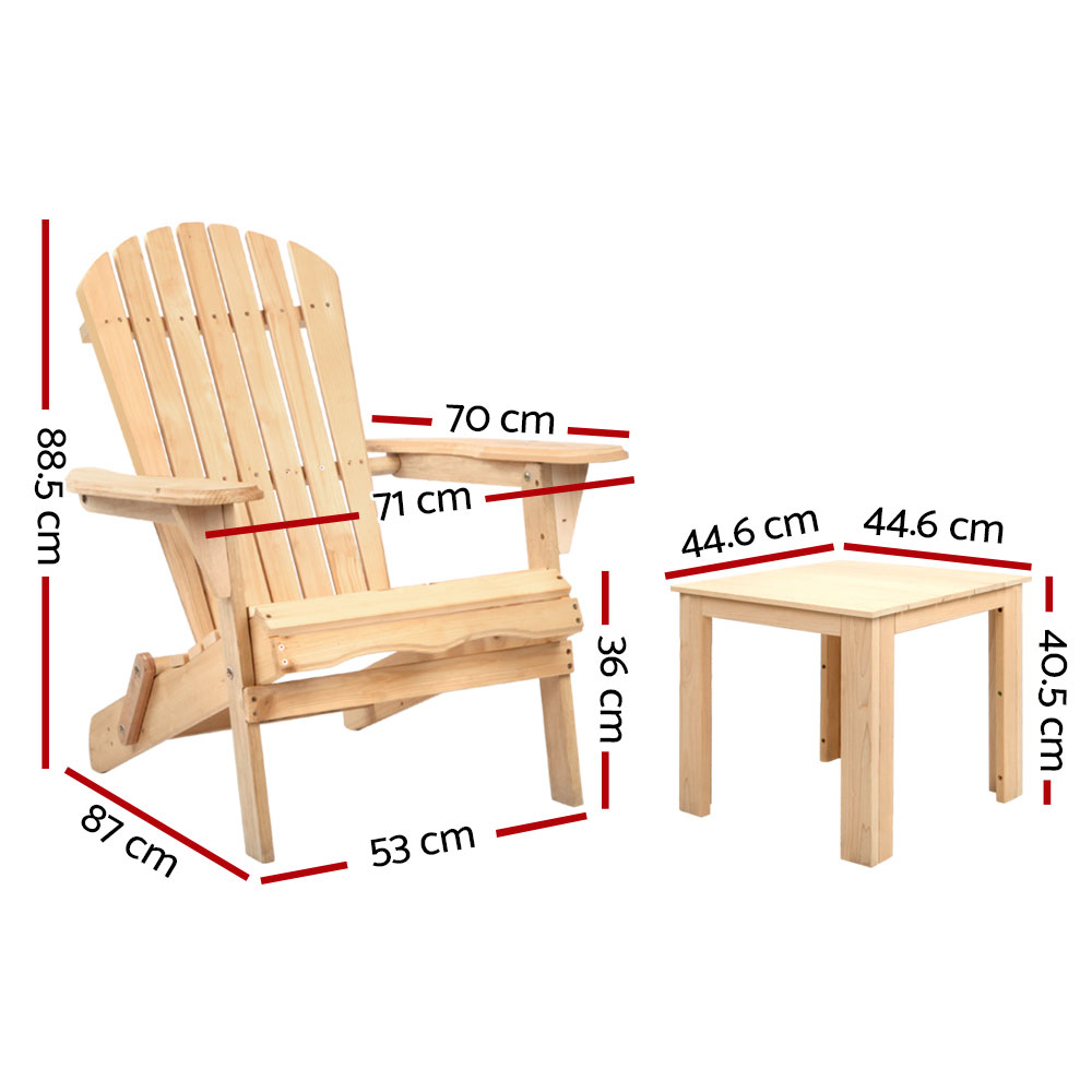 Gardeon 3PC Adirondack Outdoor Table and Chairs Wooden Foldable Beach Chair Natural โ image 2