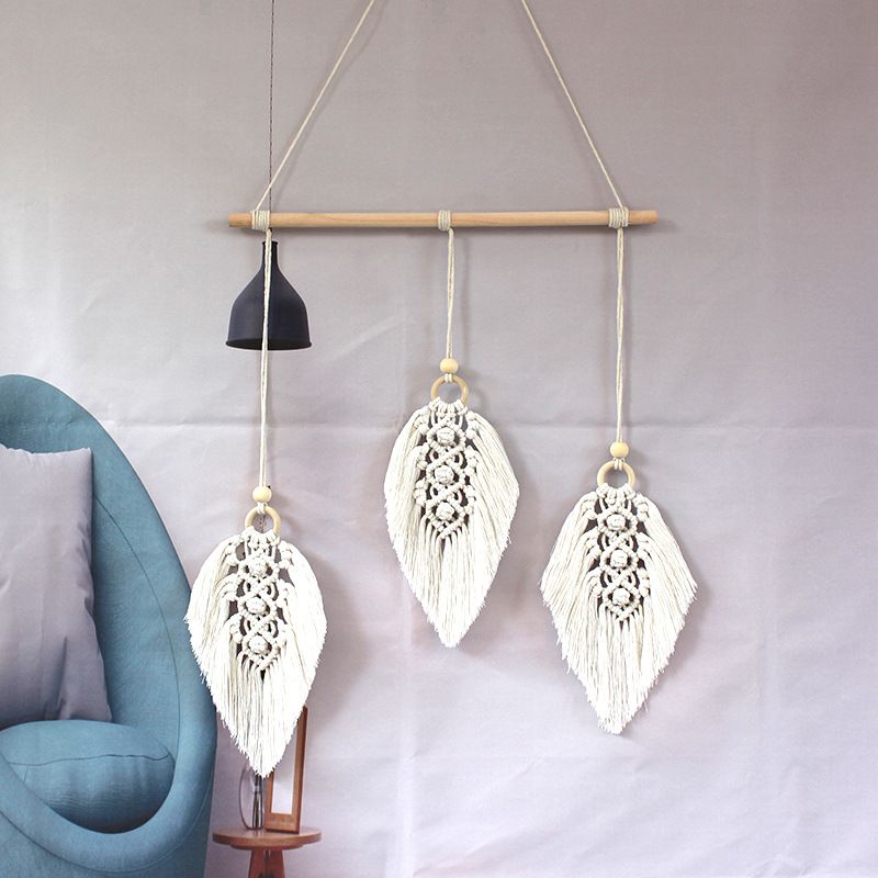 Wall Hanging Woven Tapestry Leaf Shaped Tassels Cotton Macrame Decor Wall Art Ornament for Apartment Bedroom — image 2