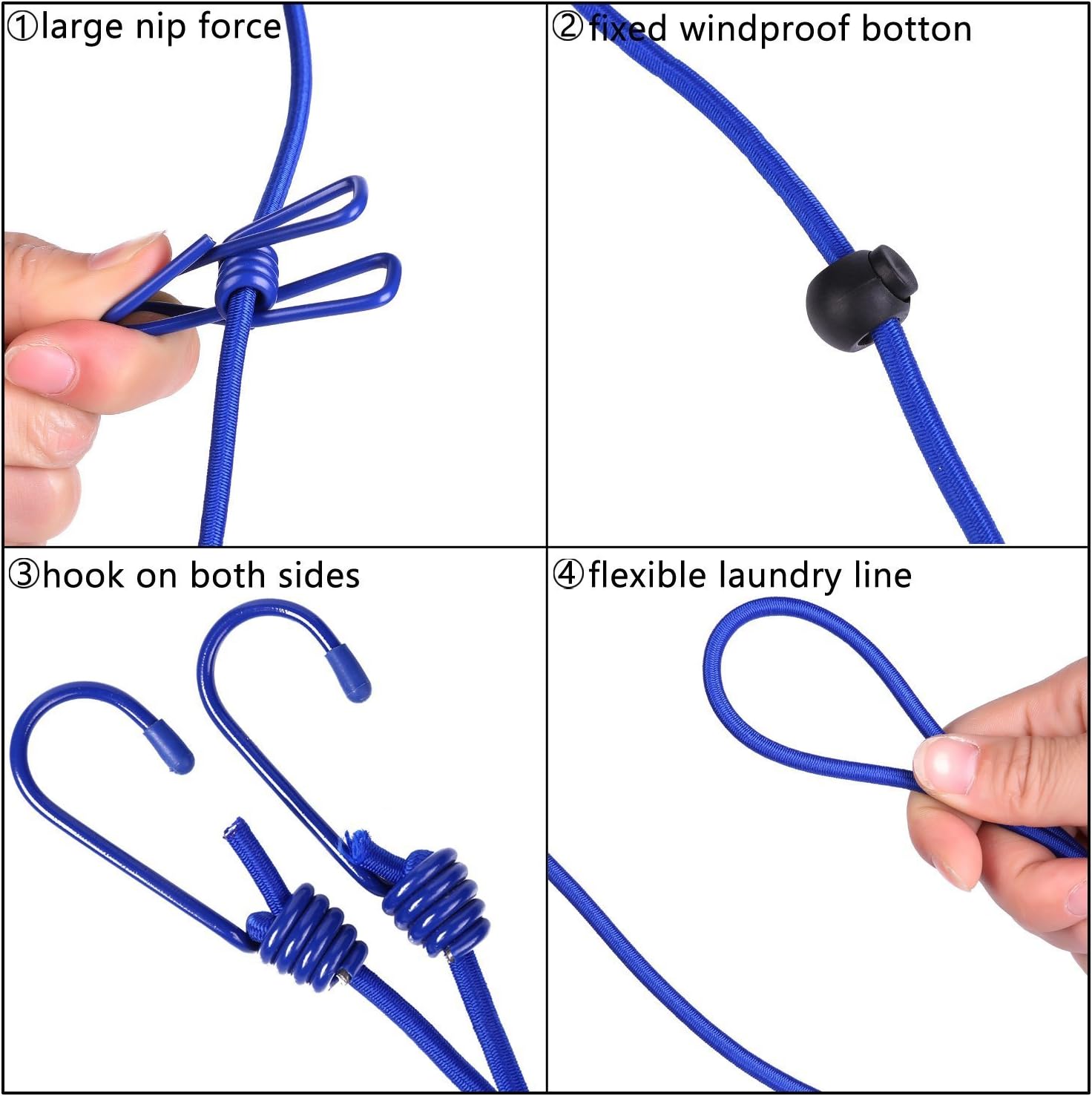 2 Pack 5.84 Feet Windproof Clothesline with 12 Blue Clips, Adjustable Clothes Line for Home, Travel and Outdoor Hanging Clothes — image 4