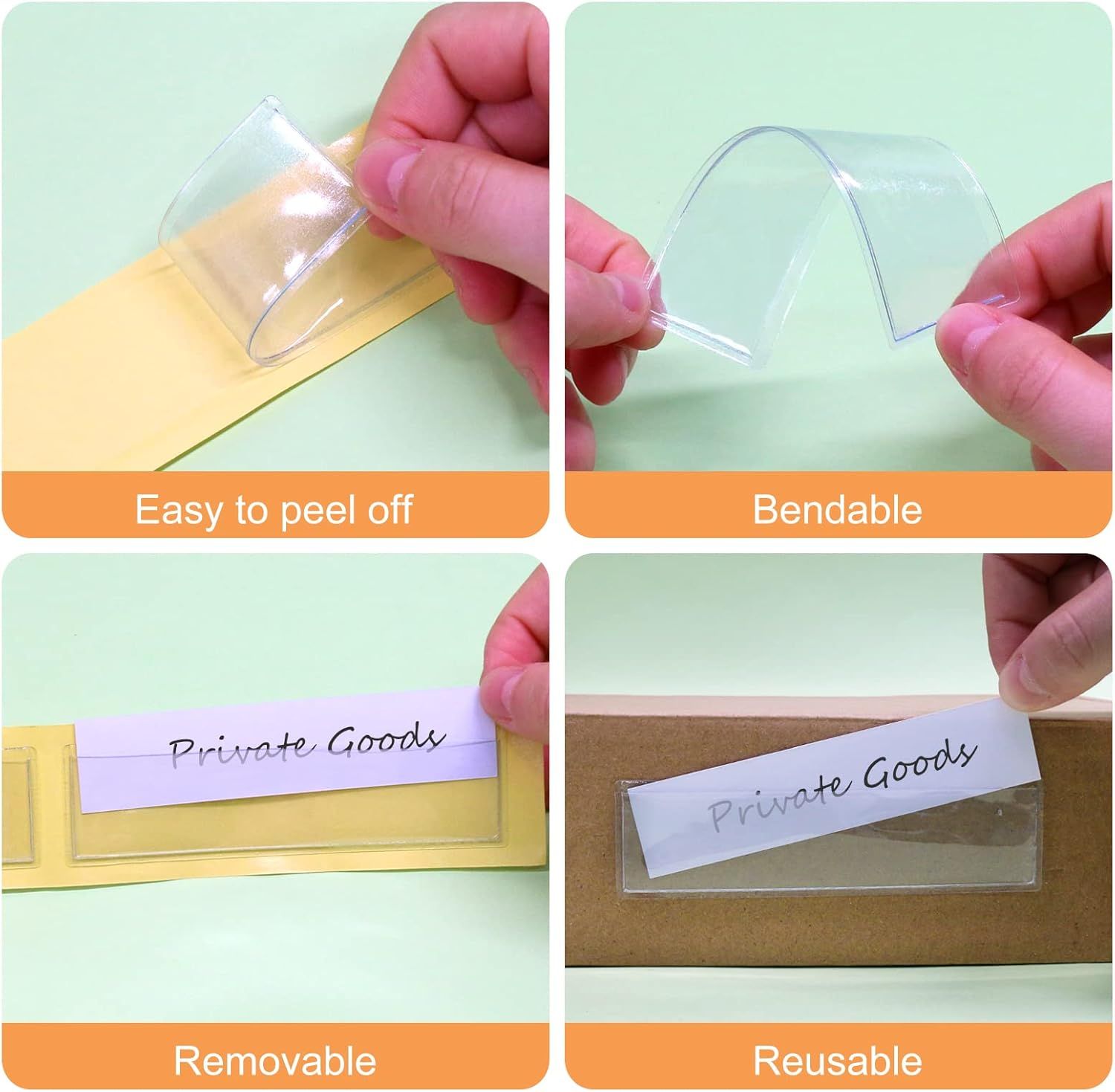 Label Holders Adhesive Shel Tags - 50Pcs Clear Plastic Labels or Storage Bins with Name Label Badge Inserts, Removable Adhesive Pockets or Shel Mailbox Binders — image 4
