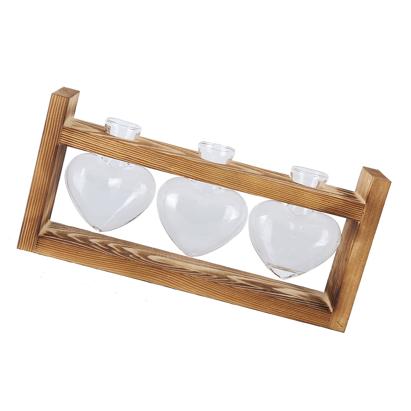 Innovative Flower Pot with Vintage Wooden Frame Transparent Tabletop Vase Home Decoration(3 HeartShaped Bottles ) — image 2