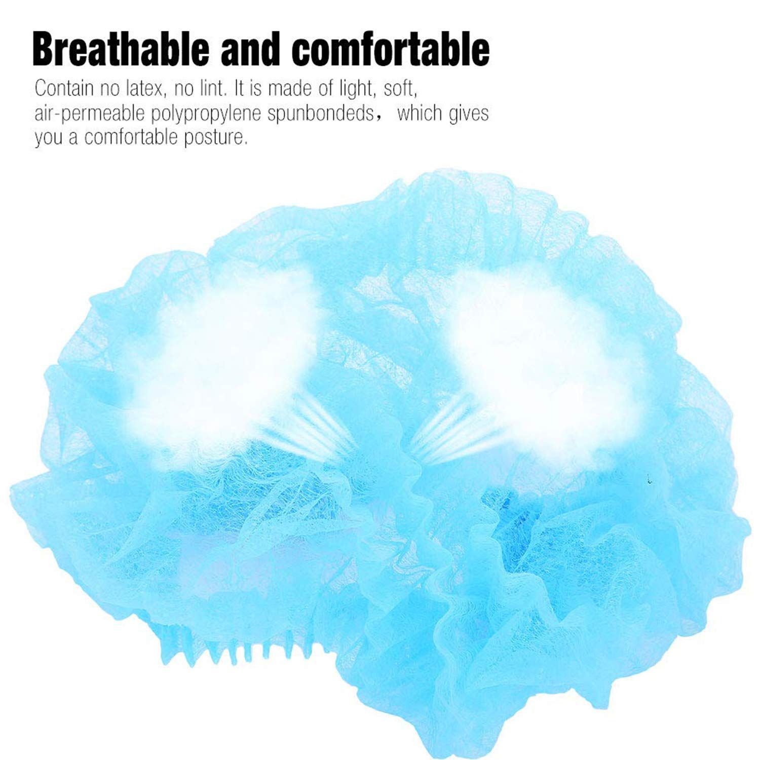 100 Pieces Disposable Non-Woven Clip caps hairnets Head Cover, 21"Chef Hat Strip Hat Thickened dustproof(Blue) — image 3