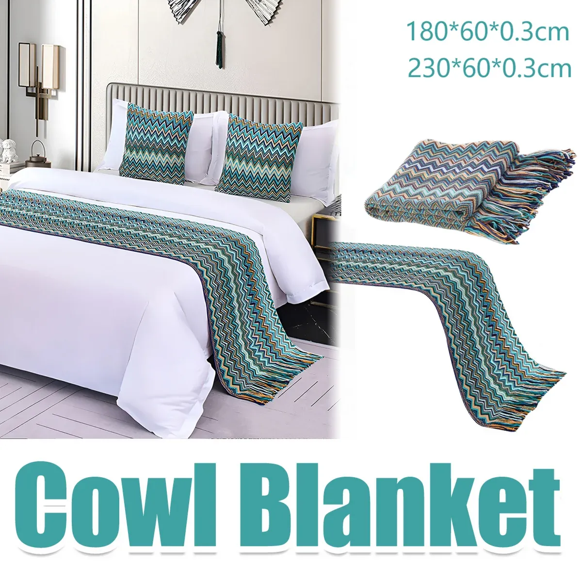 Peacock Blue Houndstooth Bed Runner Decorative Throw for Hotel or Home Bedding - 60 × 230cm — image 2