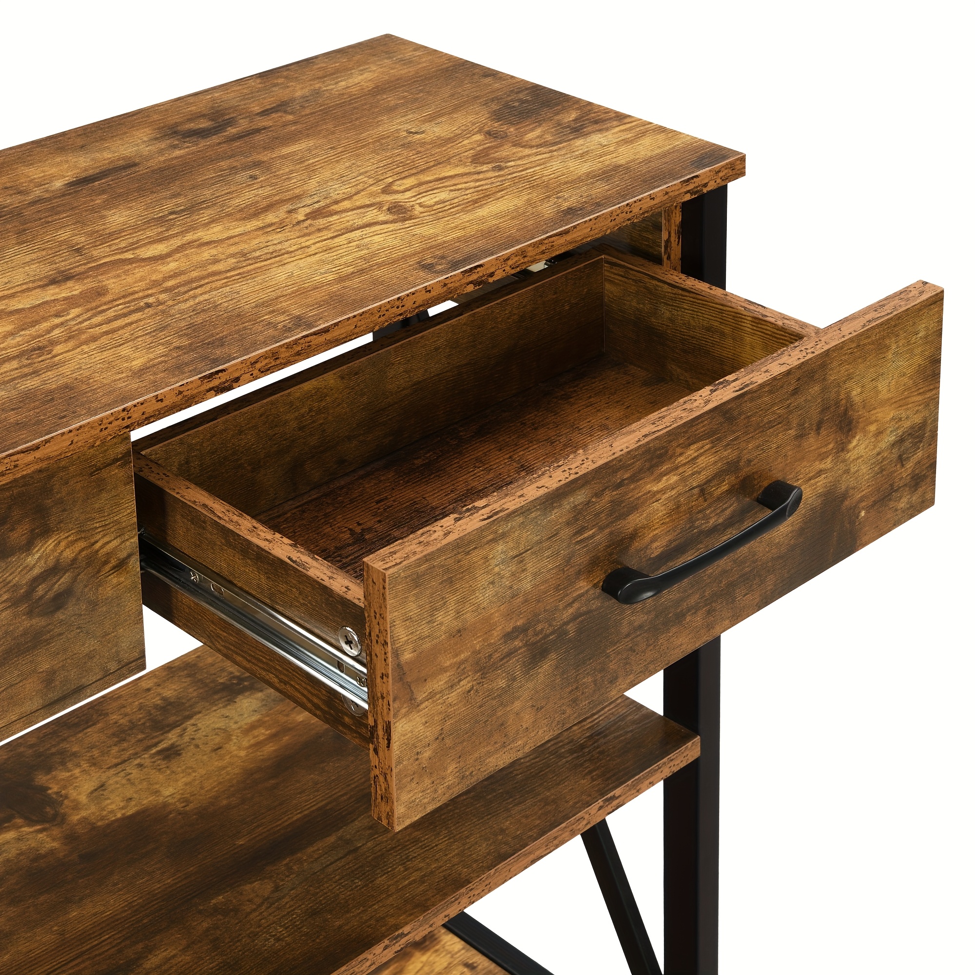 Console Table with 3 Drawers, Industrial Entryway Table with 3 Tier Storage Shelves โ image 4