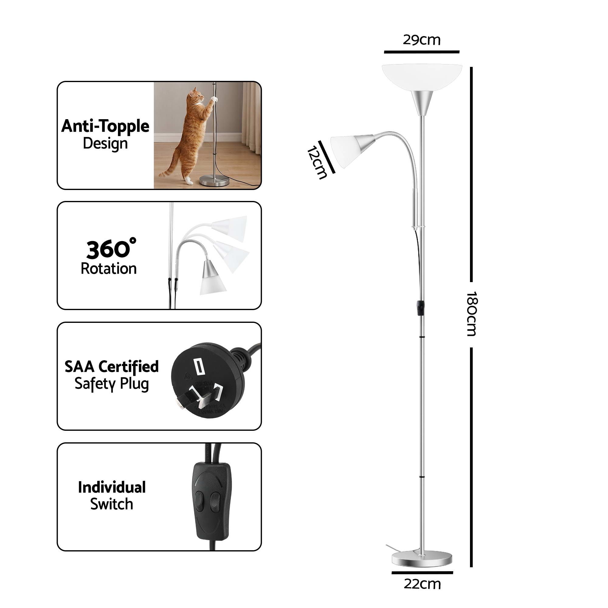 Artiss Floor Lamp Mother and Child Modern Home Living Room Office Reading Silver โ image 3