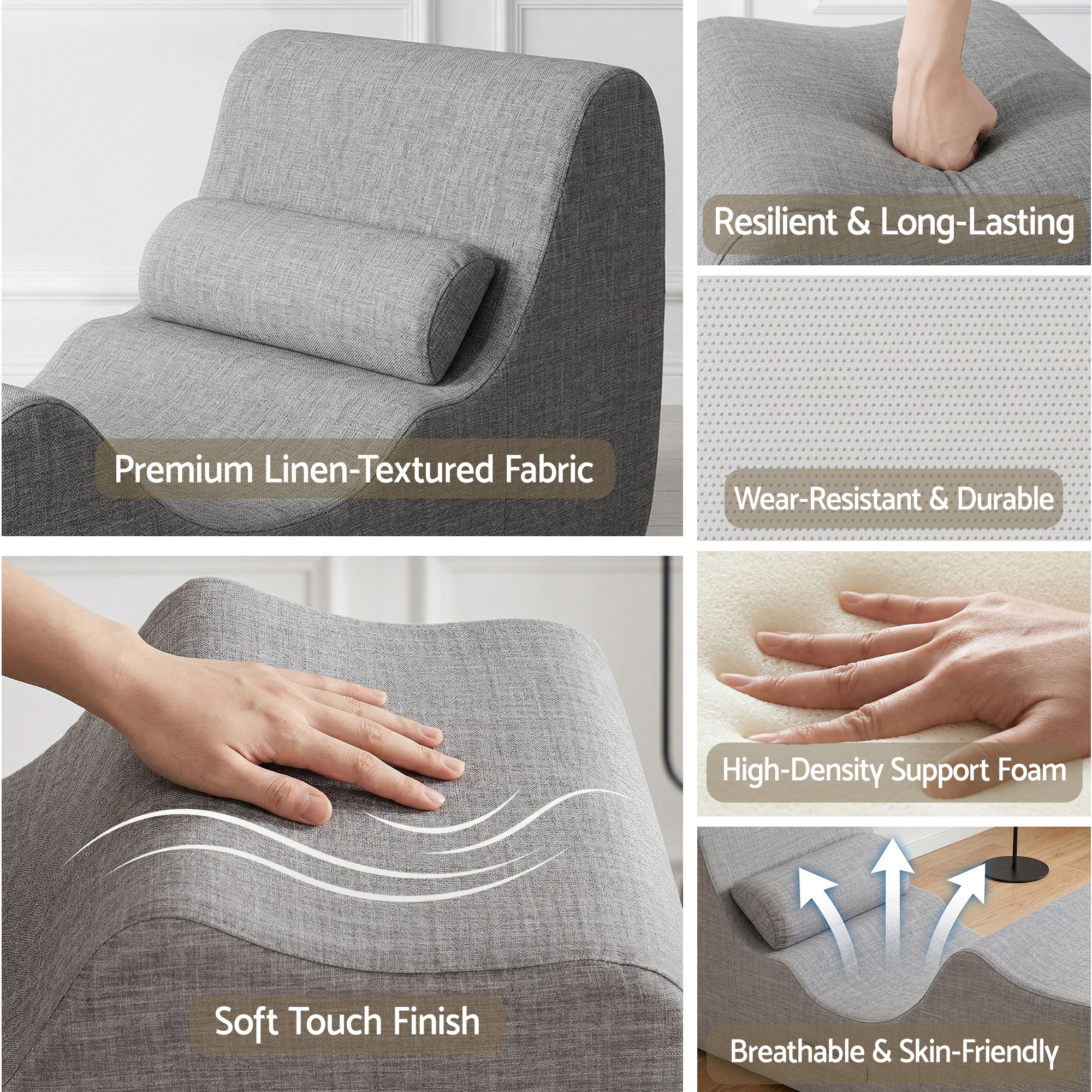 Artiss Chaise Lounge Chair Ergonomic S-Curve Floor Lounger Boneless Lounge Chairs Grey โ image 5
