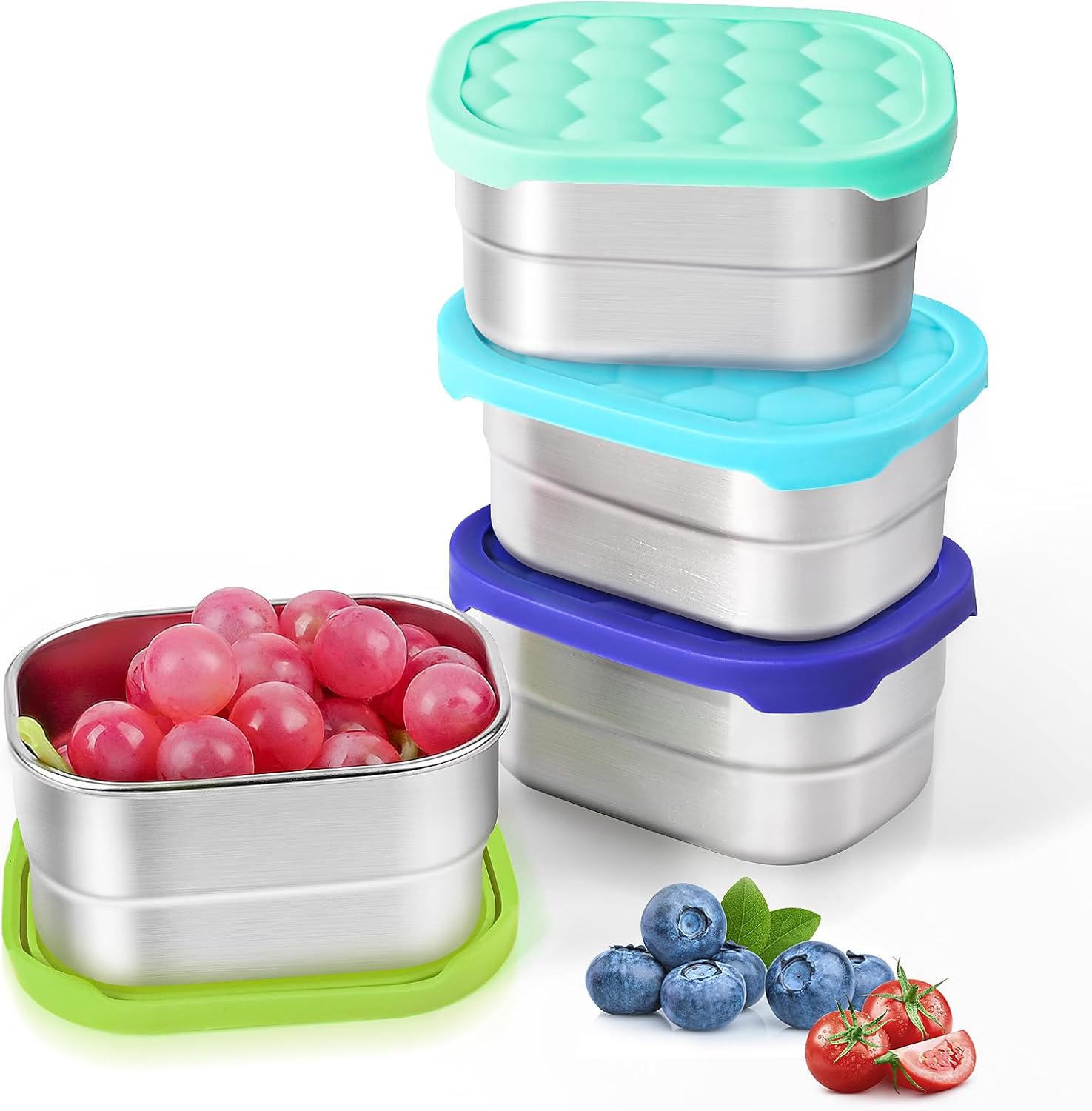 4Pack 8oz Small (1 CUP) Stainless Steel Snack Containers for Kids | Reusable Easy Open Toddler Snack Containers with Silicone Lids | Stackable Toddler Lunch