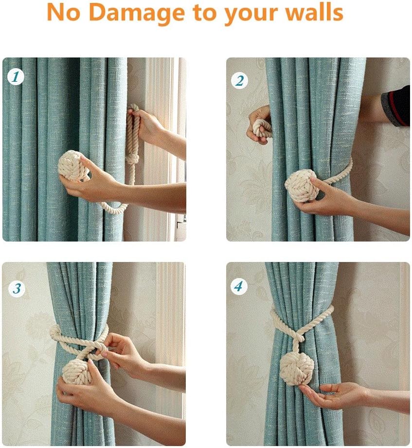 4 Pack Curtain Tiebacks - Heavy Duty Curtain Rope Tieback, Handmade Rural Decorative Curtain Holdbacks (Beige) — image 4