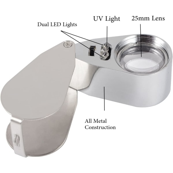 Jewelers Loupe 40X Magnification Metal Foldable Loupe with LED & UV Light โ image 3