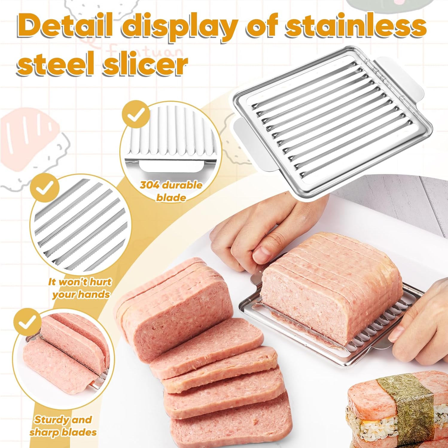 Mubi Press Mold Kit, 2 Pack Clear Mubi Maker with Stainless Steel 304 Luncheon Meat Slicer for SPAM — image 3
