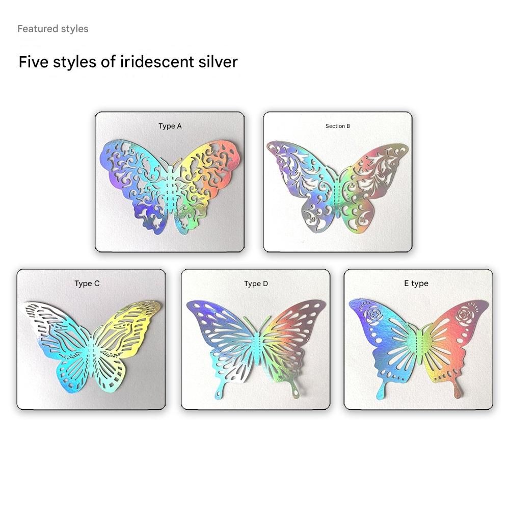 3D Butterfly Wall Stickers - Iridescent Silver Paper - 72pcs Set, Hollow Cut Design, Removable Decor for Home, Party, Wedding,Easy Peel and Stick-Style B — image 2