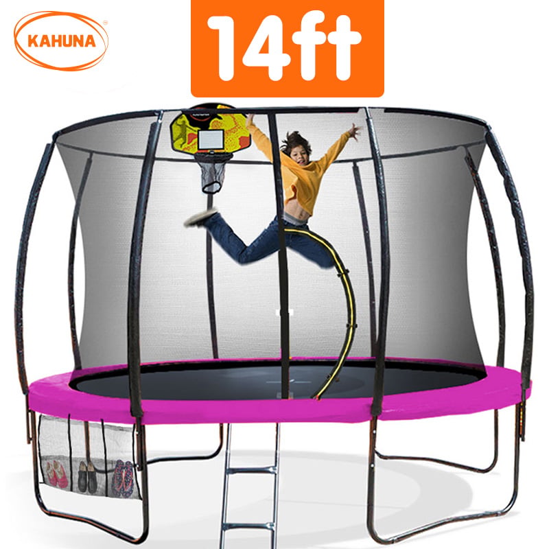 Kahuna 14ft Outdoor Trampoline Kids Children With Safety Enclosure Pad Mat Ladder Basketball Hoop Set - Pink — image 3