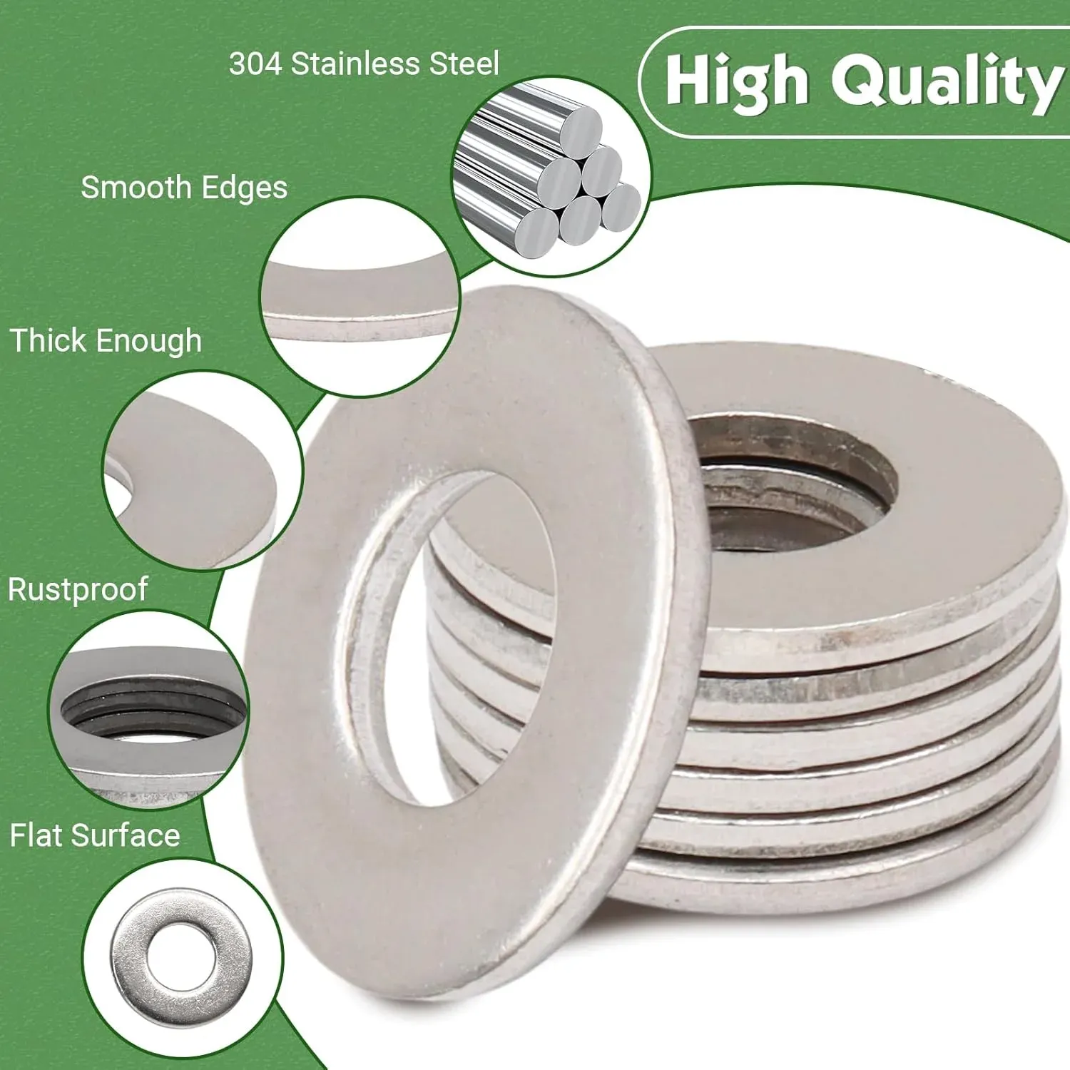100 Pcs 1/4 Inch Flat Washers, 304 Stainless Steel Anti Rust Washers for Screws Bolts โ image 4