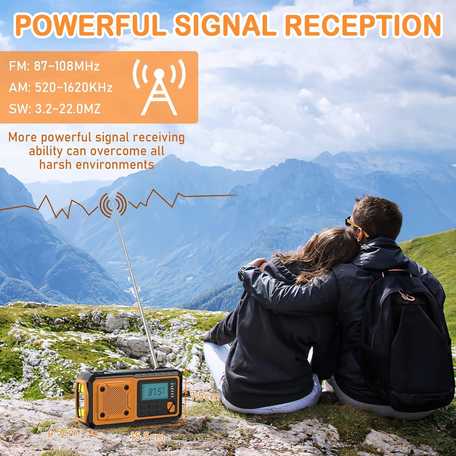Hand-crank emergency radio - Portable AM/FM and shortwave radio - Supports charging via solar power/USB/hand crank - Equipped with a 4000 mAh rechargeable — image 2