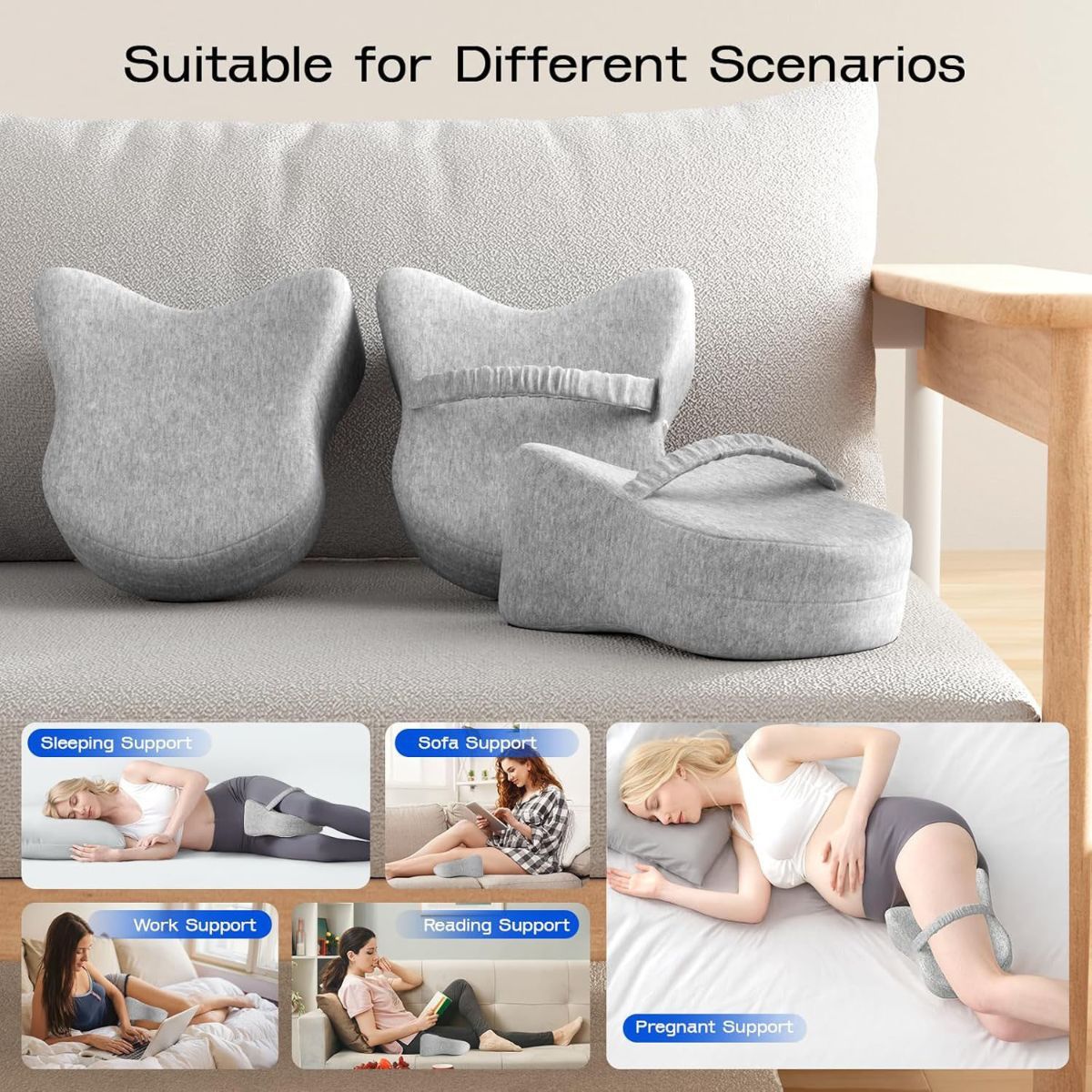 Legacy Leg & Knee Foam Support Pillow for Side Sleepers Soothing Relief for Back, Hips, Knees, Joints, Nerves & Muscles - Gray - Size 25.5cm*23cm — image 5