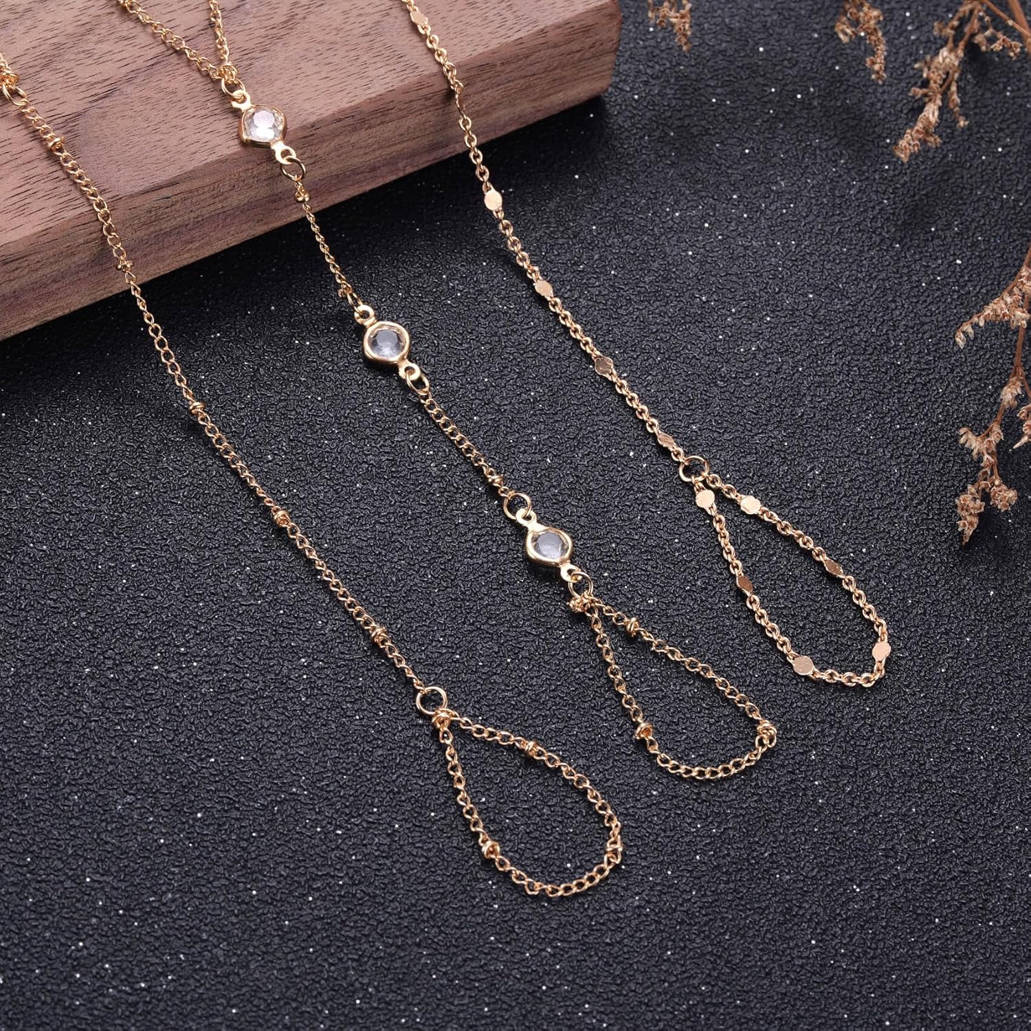 3 Pack Gold Hand Chain Bracelet Set for Women – Dainty Layered Finger Ring Bracelets, Boho Wrist Accessory for Wedding Prom Beach Party, Elegant Hand Jewelry — image 2