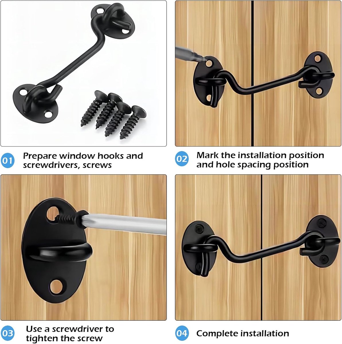 2 pieces - Wind hook - 6 inch - Wind hooks - Door hinges - Door bolt - Hinge - barn door hook - hook and eye bolt - cabin hooks and eye bolt - swivel window — image 6