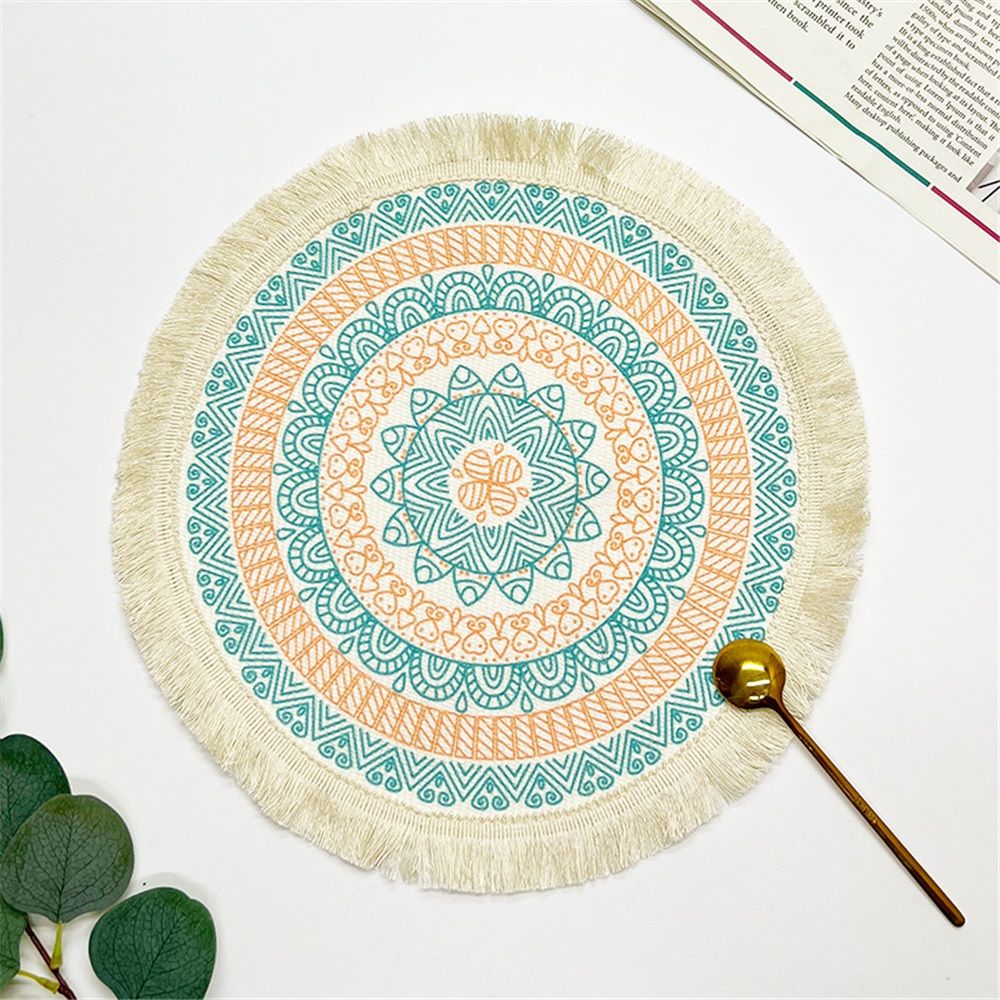 Round Braided Placemats Set of 4, Washable Heat Resistant Non-Slip Cotton Polyester Circle Boho Woven Place Mats for Dining Table Decor, Kitchen, Parties — image 5