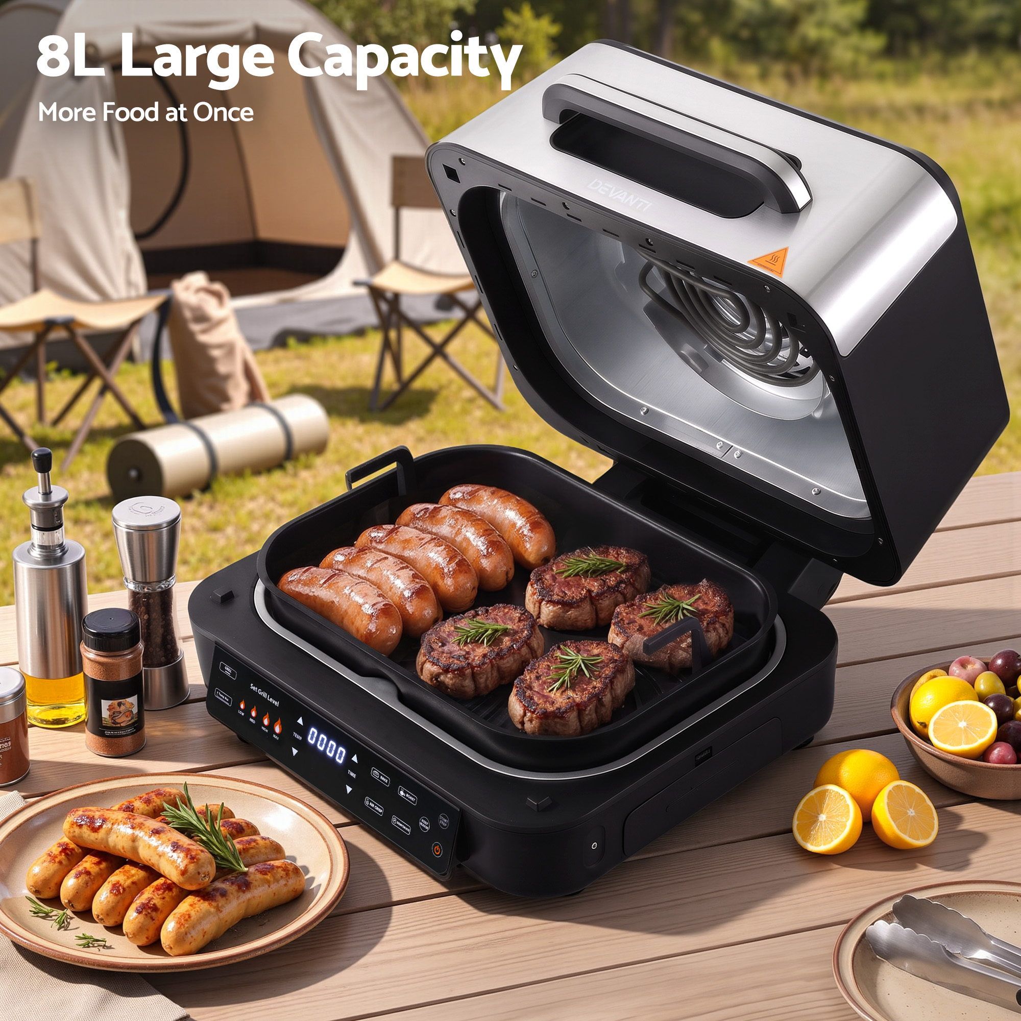 Devanti 5-in-1 Electric BBQ Grill Air Fryer, 2200W 8L Smart Thermometer โ image 6