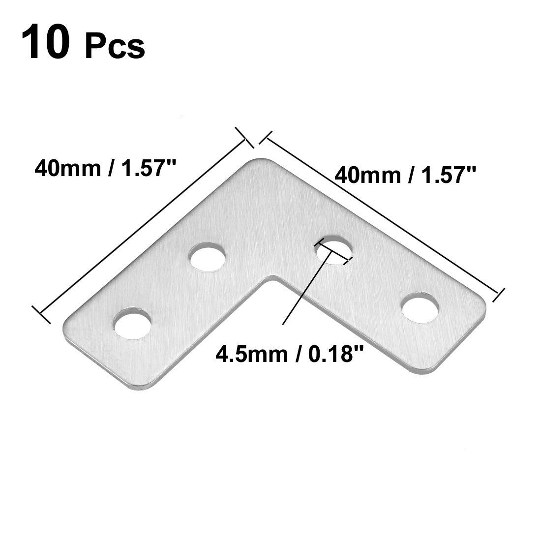 Flat Plate L Shape, 40mmx40mm, Stainless Steel 304 Angle Corner Brace Repair Brackets, Pack of 10 Brace Repair Brackets — image 2