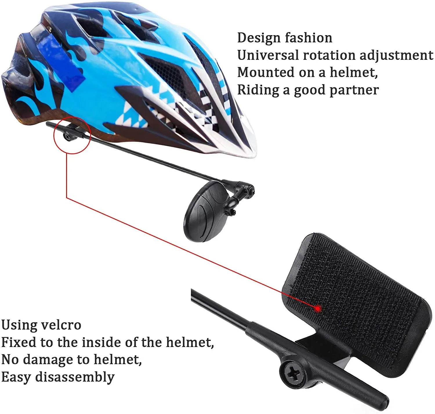 2 Pcs Bike Helmet Mirrors, 360 Degree Adjustable Convex Rear View Mirrors for Cycling, Black โ image 4