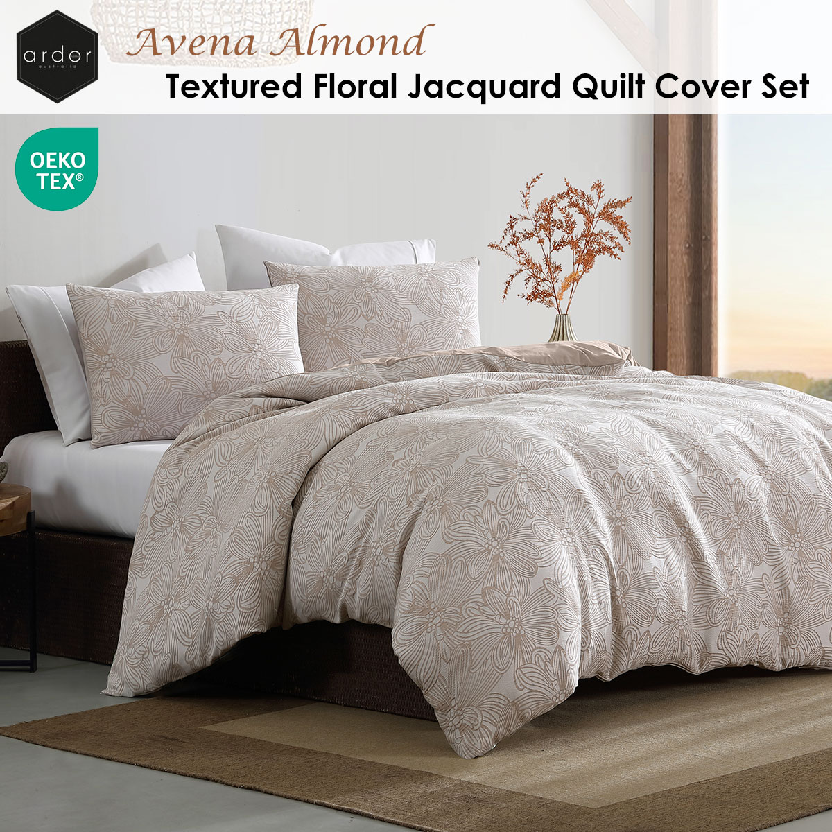 Ardor Avena Almond Textured Floral Jacquard Quilt Cover Set King โ image 2