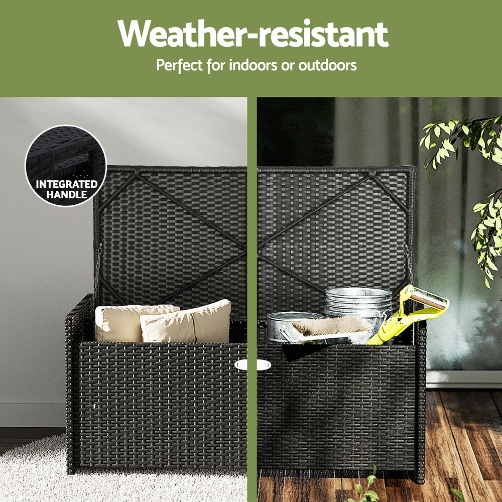 Gardeon Outdoor Storage Bench Box Wicker Garden Sheds Tools Cushion Patio Furniture Black โ image 6