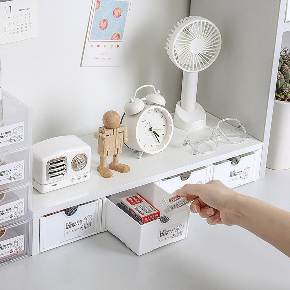 4 Pcs Set Stackable Desktop storage Box Drawer Transparent Plastic Stationery Cosmetic Organizer Box(White) — image 2