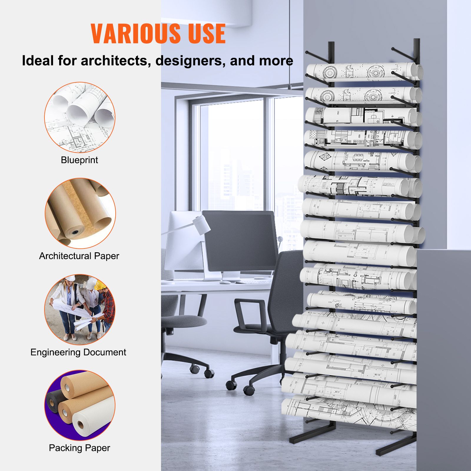 Blueprint Storage Rack, Hanging Poster Display Rack 16-Tier, Vertical Blueprint Roll File Holder 2 Rolls/tire, Roll File Storage Rack for Blueprint Map Poster — image 6