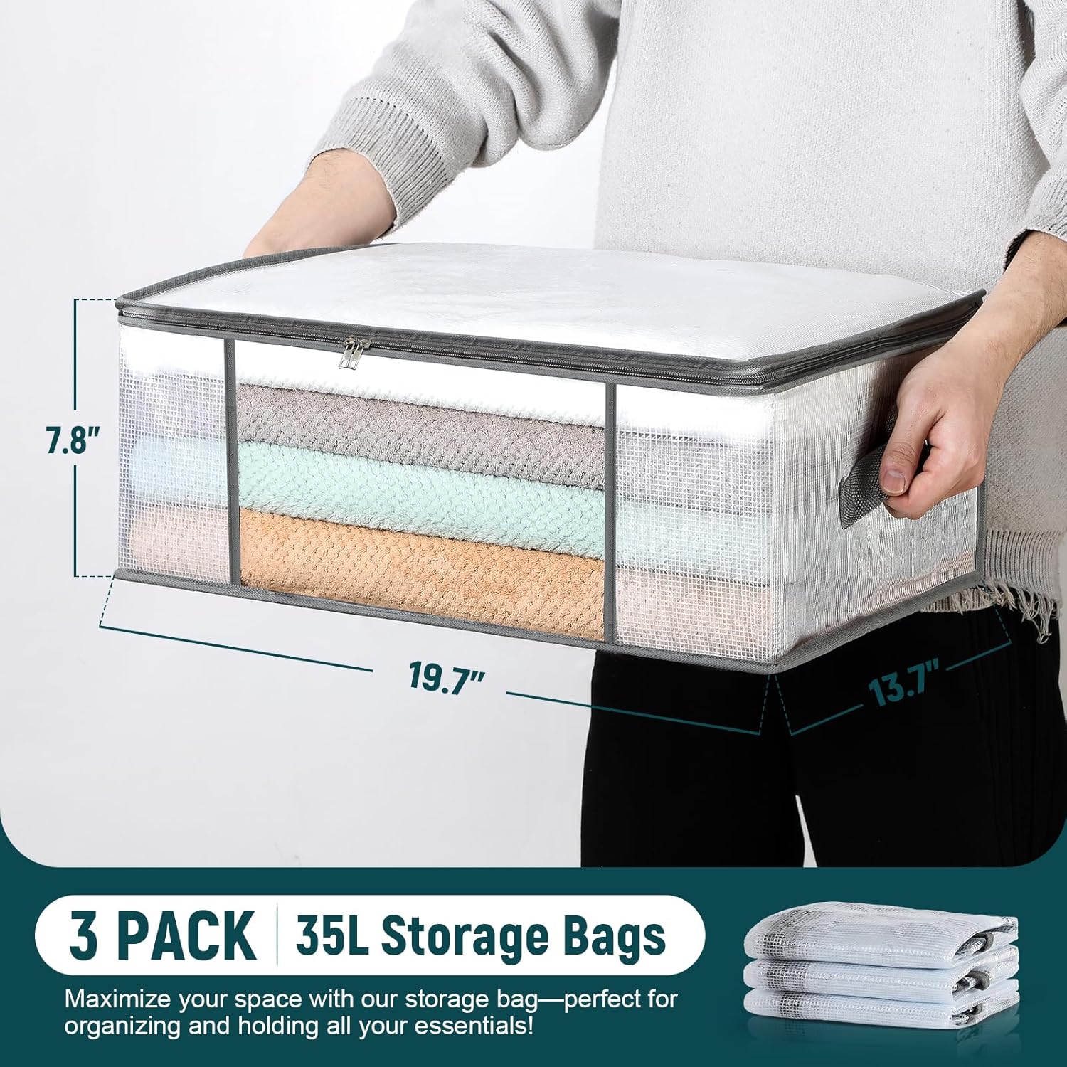 2 Pack Under Bed Storage Containers Bins-55L, 3-Pack Clothes Bags-35L — image 2