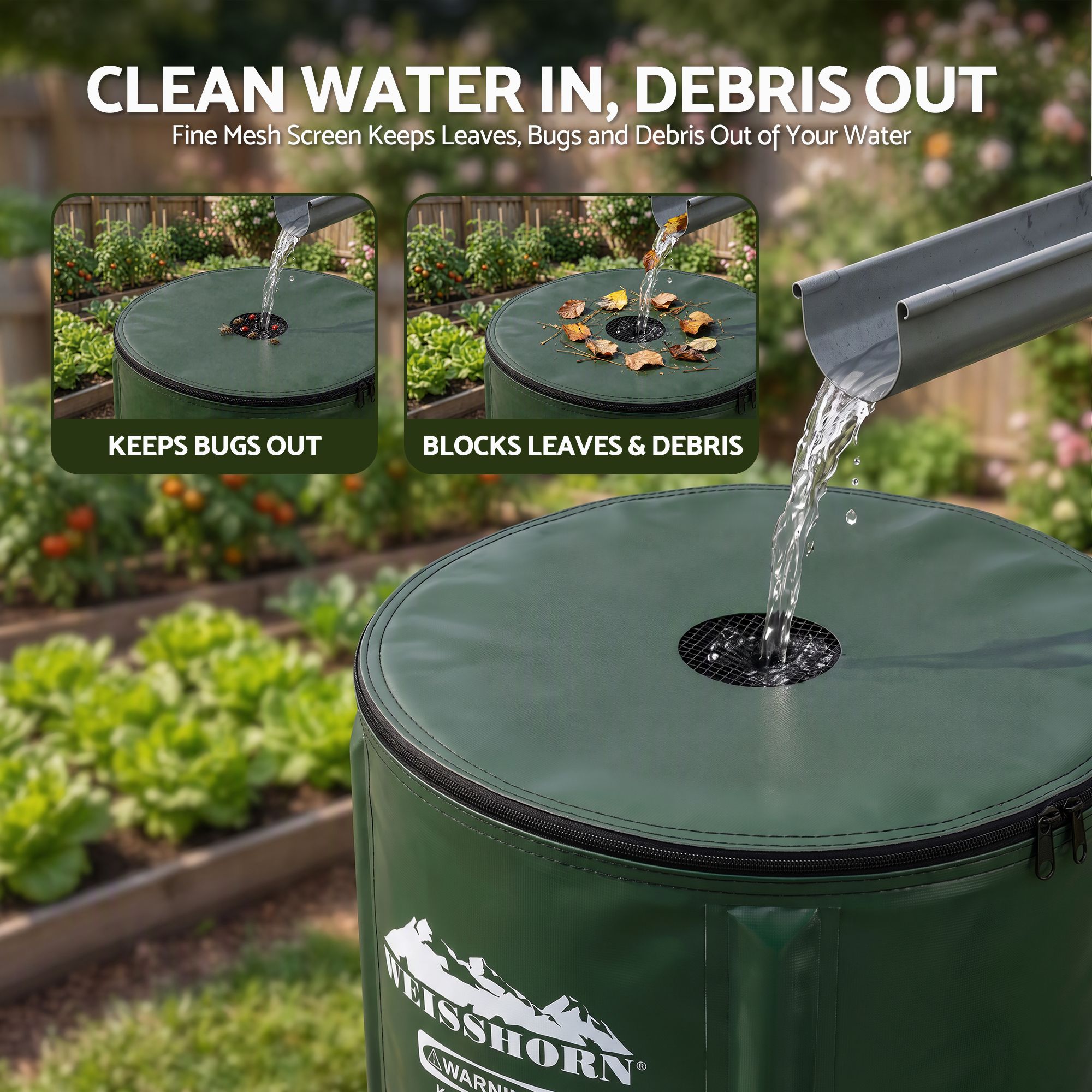 Weisshorn 100L/22Gal Collapsible Rain Barrel PVC Water Tank Collection Storage for Garden Irrigation — image 5