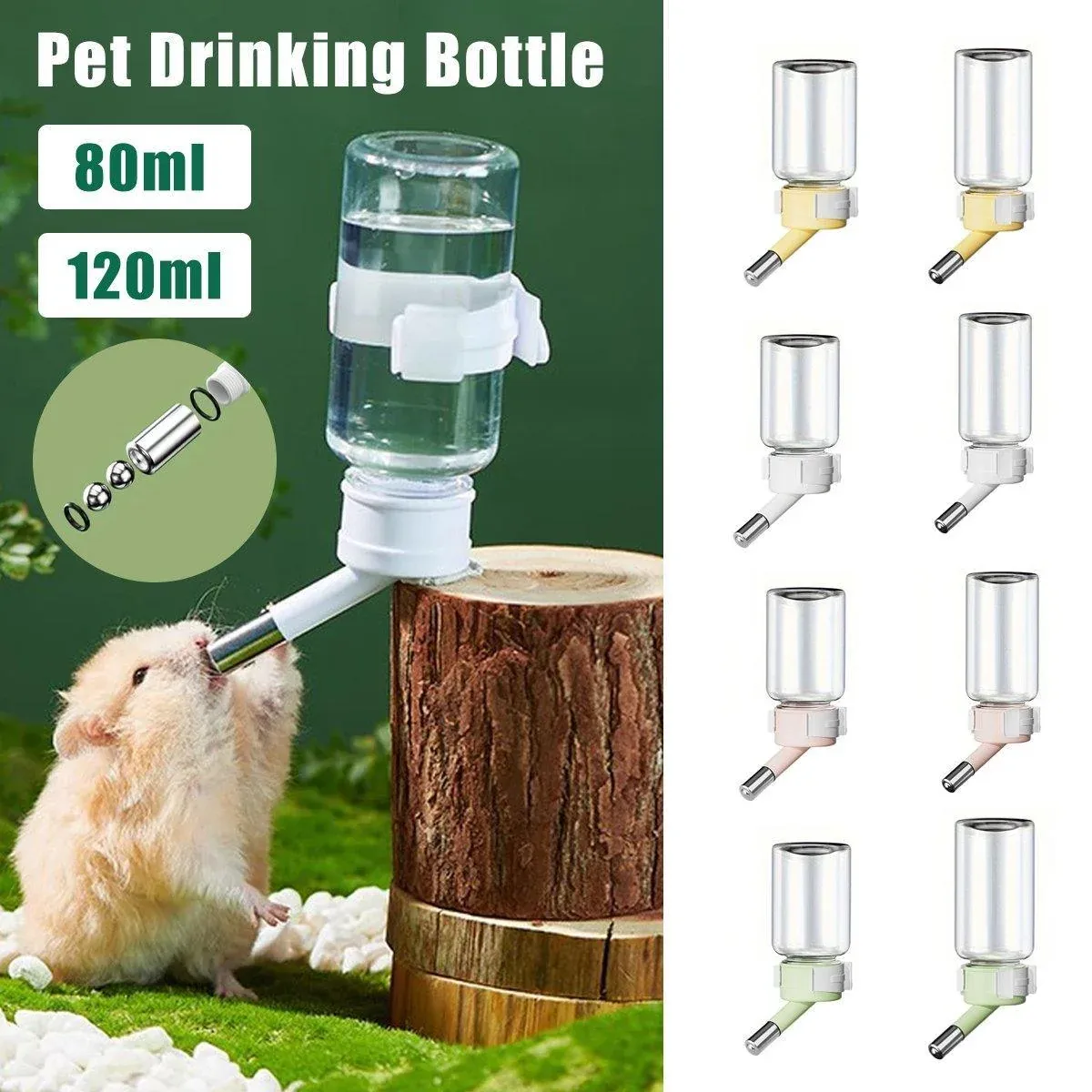 Pet Water Bottle for Hamster Guinea Pig Rabbit Vacuum Drinking Feeder Kettle - 80ml-Pink โ image 2