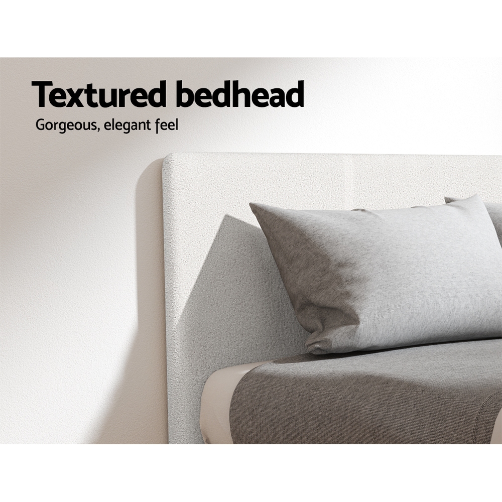Artiss King Single Bed Set with BedStory Hybrid Mattress Upholstered Platform White Boucle Fabric โ image 4